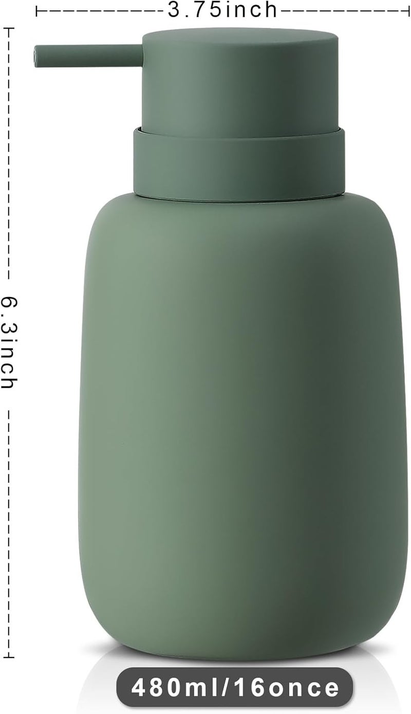 YDSluock Green Soap Dispenser Bathroom,Ceramic Soap Dispenser Lotion Pump Dish Soap Dispenser for Kitchen,16oz Refillable Liquid Hand Wash Dispenser for Bathroom (Rubber Paint) - Image 3